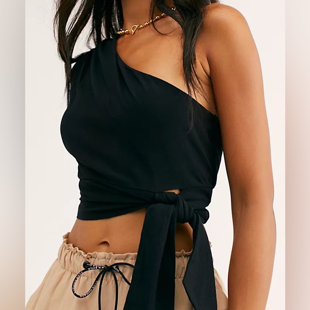 Free People Carmen One Shoulder Black Top